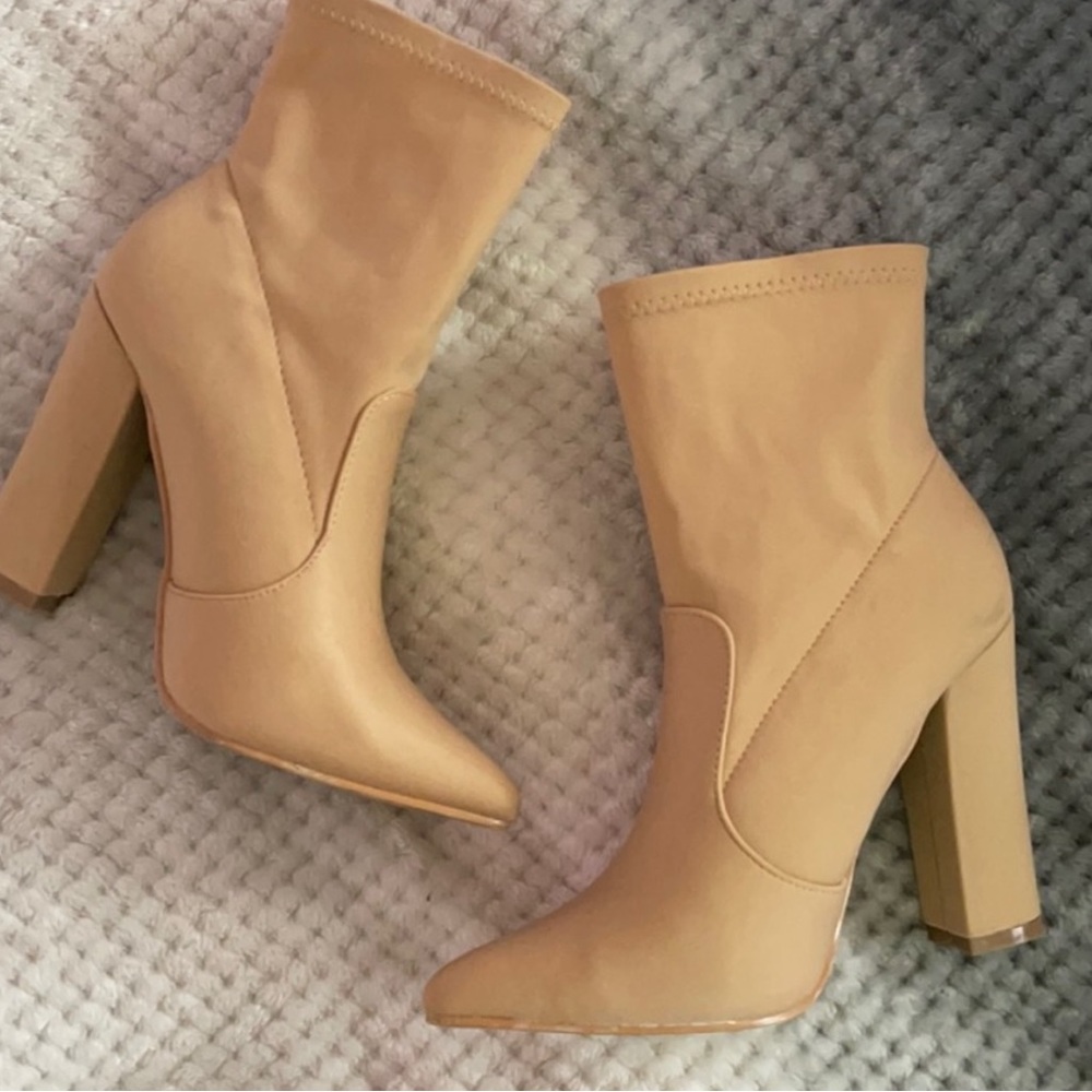 BOOHOO tan sock ankle boots